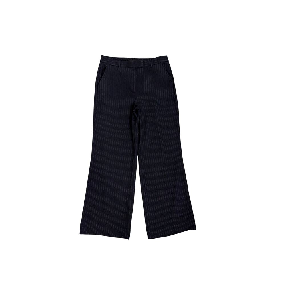 White House Black Market Wide Leg High Rise Flowy Preppy Trouser Pants Pinstripe